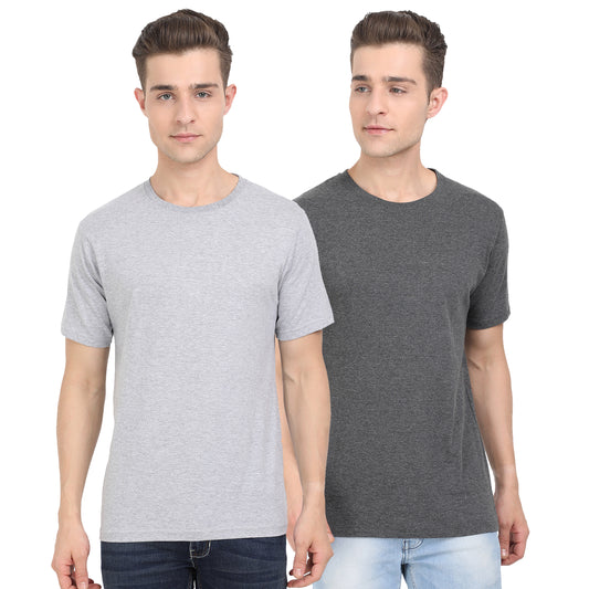 Men's Cotton Plain Round Neck Half Sleeve T-Shirt - (Pack of 2)