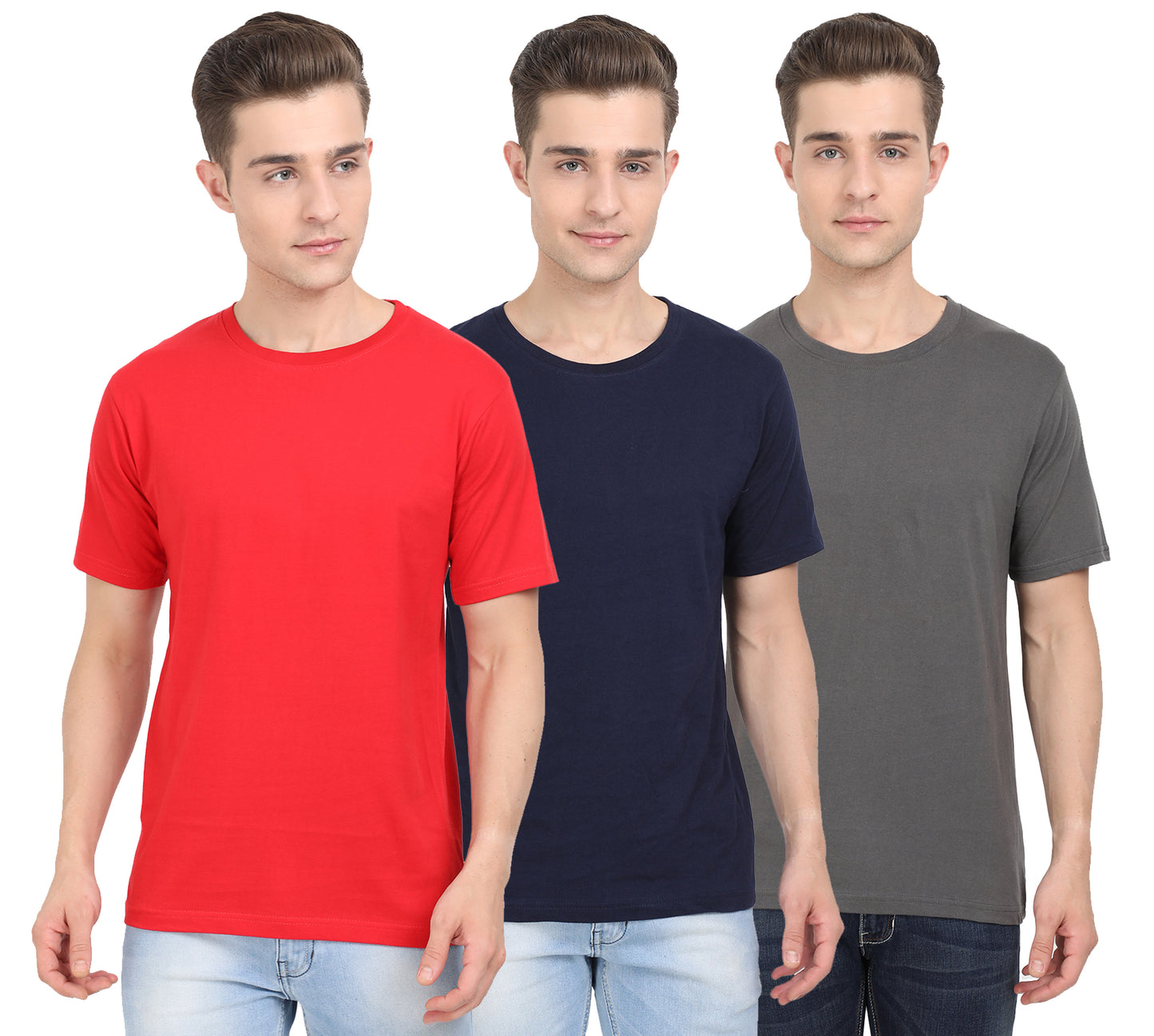 Men's Cotton Plain Round Neck Half Sleeve T-Shirt (Pack of 3)