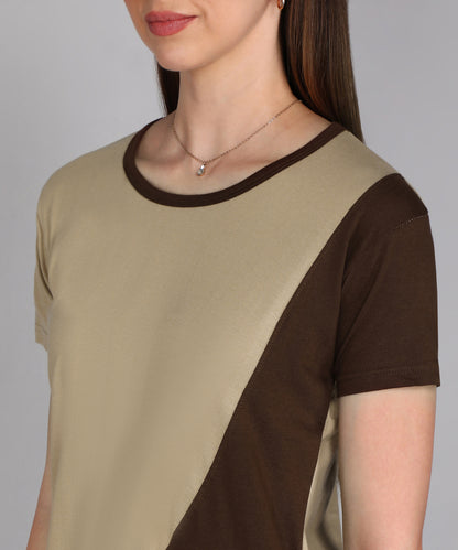 Women's Cotton Color Block Round Neck Half Sleeve T-Shirt