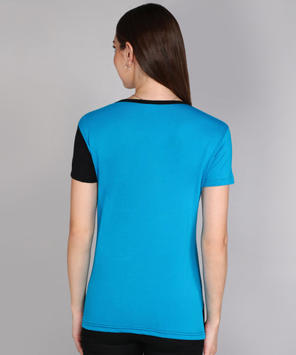 Women's Cotton Color Block Round Neck Half Sleeve T-Shirt