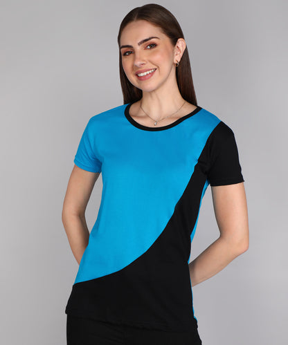 Women's Cotton Color Block Round Neck Half Sleeve T-Shirt