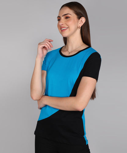 Women's Cotton Color Block Round Neck Half Sleeve T-Shirt