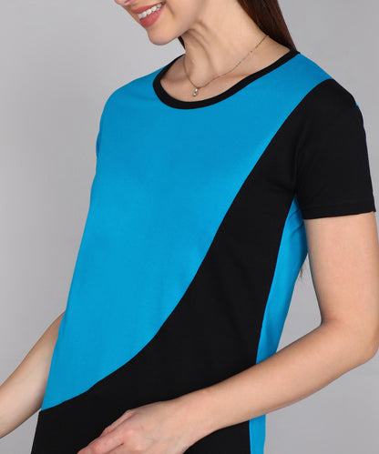 Women's Cotton Color Block Round Neck Half Sleeve T-Shirt