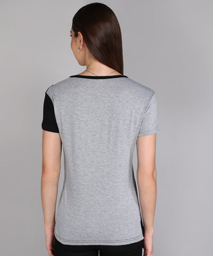 Women's Cotton Color Block Round Neck Half Sleeve T-Shirt