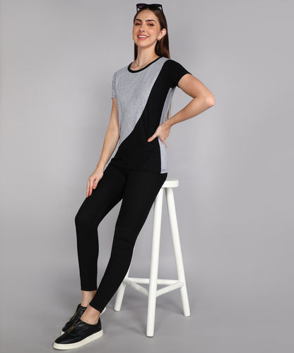 Women's Cotton Color Block Round Neck Half Sleeve T-Shirt