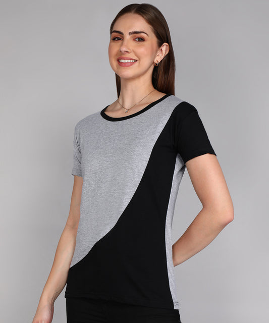 Women's Cotton Color Block Round Neck Half Sleeve T-Shirt
