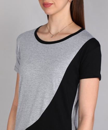 Women's Cotton Color Block Round Neck Half Sleeve T-Shirt