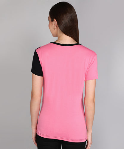 Women's Cotton Color Block Round Neck Half Sleeve T-Shirt