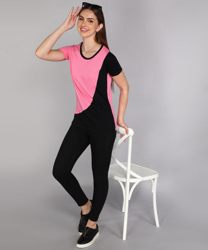 Women's Cotton Color Block Round Neck Half Sleeve T-Shirt