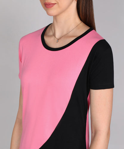 Women's Cotton Color Block Round Neck Half Sleeve T-Shirt