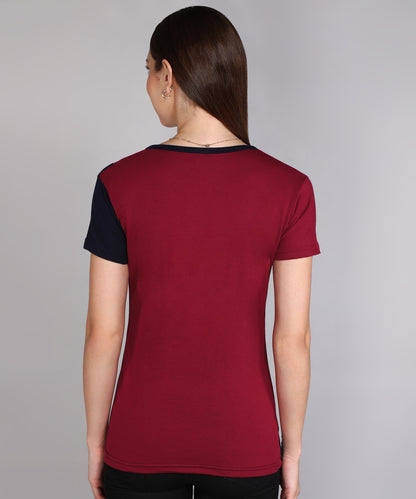 Women's Cotton Color Block Round Neck Half Sleeve T-Shirt