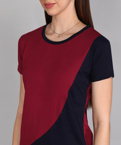 Women's Cotton Color Block Round Neck Half Sleeve T-Shirt