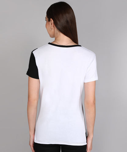 Women's Cotton Color Block Round Neck Half Sleeve T-Shirt