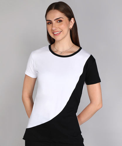 Women's Cotton Color Block Round Neck Half Sleeve T-Shirt
