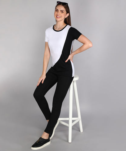 Women's Cotton Color Block Round Neck Half Sleeve T-Shirt
