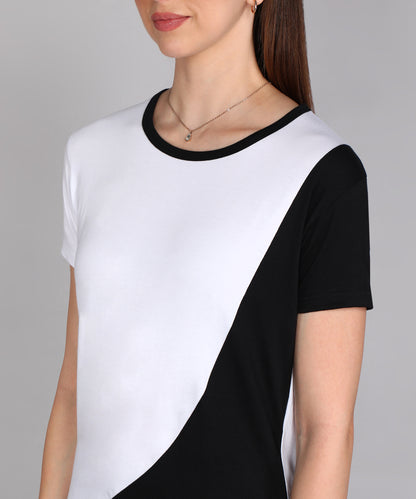 Women's Cotton Color Block Round Neck Half Sleeve T-Shirt