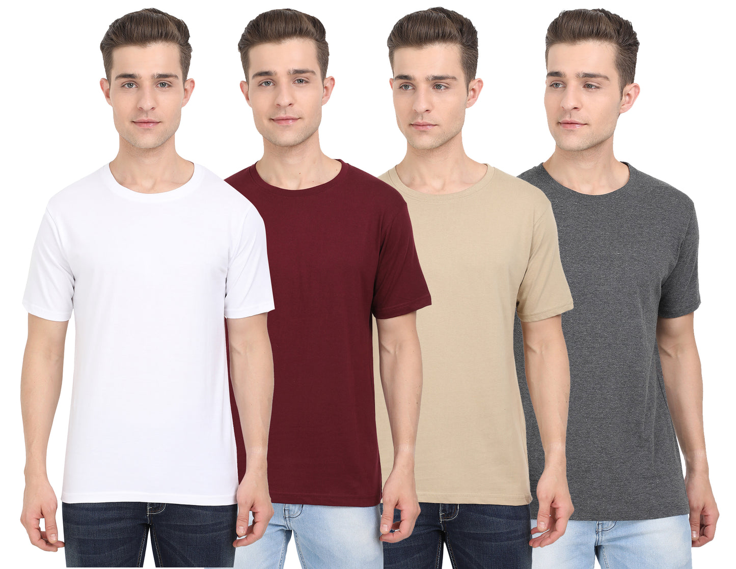 Men's Cotton Plain Round Neck Half Sleeve T-Shirt (Pack of 4)