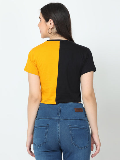 Women's Cotton Color Block Half Sleeve Crop Top