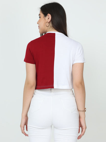 Women's Cotton Color Block Half Sleeve Crop Top