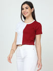 Women's Cotton Color Block Half Sleeve Crop Top