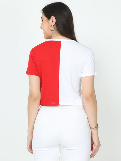 Women's Cotton Color Block Half Sleeve Crop Top