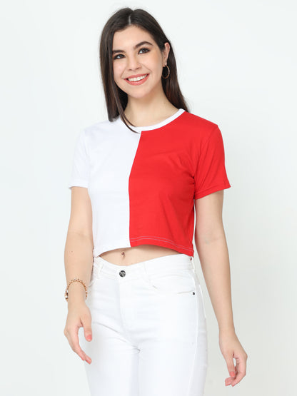 Women's Cotton Color Block Half Sleeve Crop Top