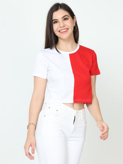 Women's Cotton Color Block Half Sleeve Crop Top