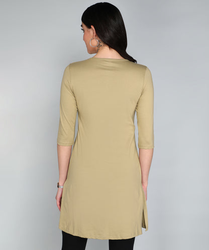 Women's Cotton Plain Round Neck 3/4 Sleeve Long Top