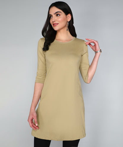 Women's Cotton Plain Round Neck 3/4 Sleeve Long Top