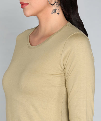 Women's Cotton Plain Round Neck 3/4 Sleeve Long Top