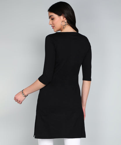 Women's Cotton Plain Round Neck 3/4 Sleeve Long Top