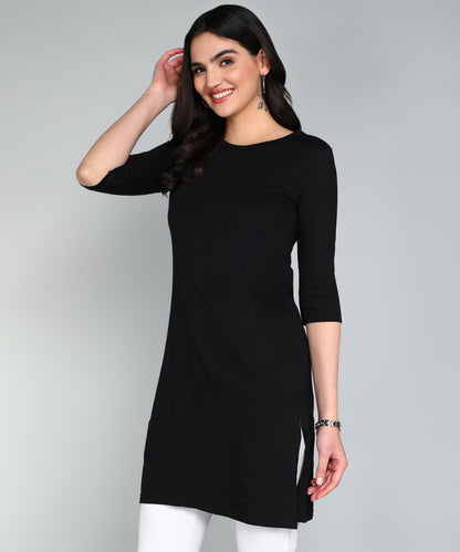 Women's Cotton Plain Round Neck 3/4 Sleeve Long Top