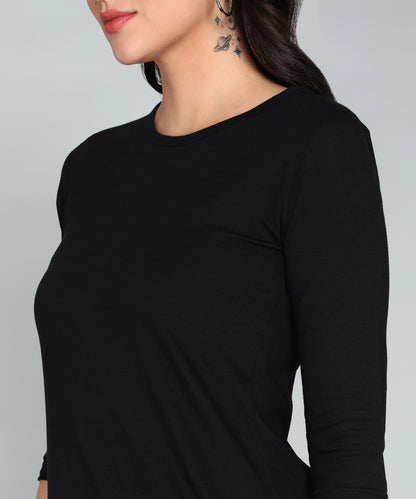 Women's Cotton Plain Round Neck 3/4 Sleeve Long Top