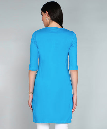 Women's Cotton Plain Round Neck 3/4 Sleeve Long Top