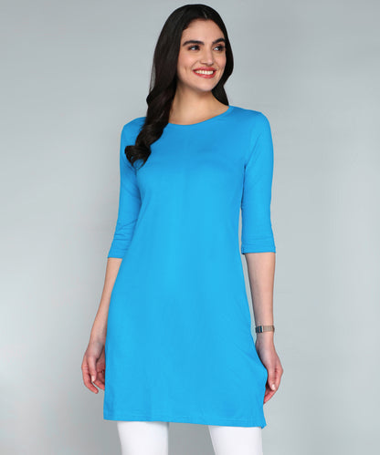 Women's Cotton Plain Round Neck 3/4 Sleeve Long Top