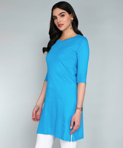 Women's Cotton Plain Round Neck 3/4 Sleeve Long Top