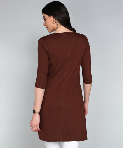 Women's Cotton Plain Round Neck 3/4 Sleeve Long Top