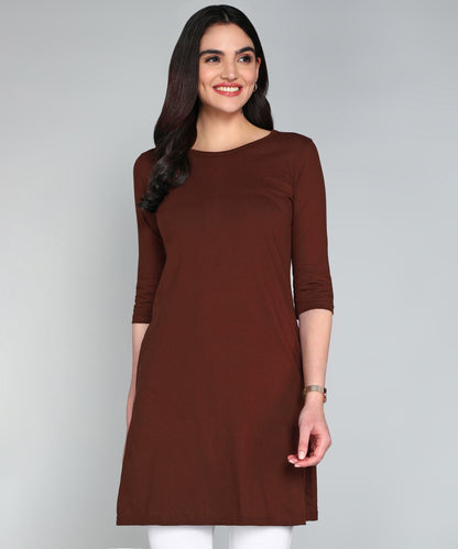 Women's Cotton Plain Round Neck 3/4 Sleeve Long Top