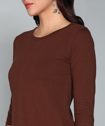 Women's Cotton Plain Round Neck 3/4 Sleeve Long Top