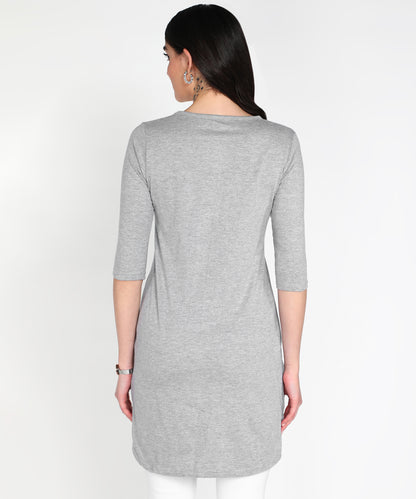 Women's Cotton Plain Round Neck 3/4 Sleeve Long Top