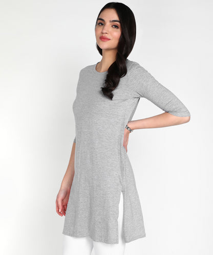 Women's Cotton Plain Round Neck 3/4 Sleeve Long Top