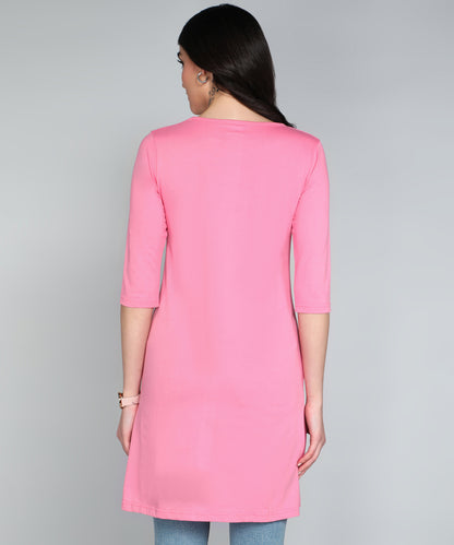 Women's Cotton Plain Round Neck 3/4 Sleeve Long Top