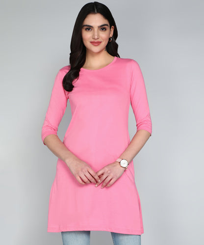 Women's Cotton Plain Round Neck 3/4 Sleeve Long Top