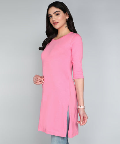 Women's Cotton Plain Round Neck 3/4 Sleeve Long Top