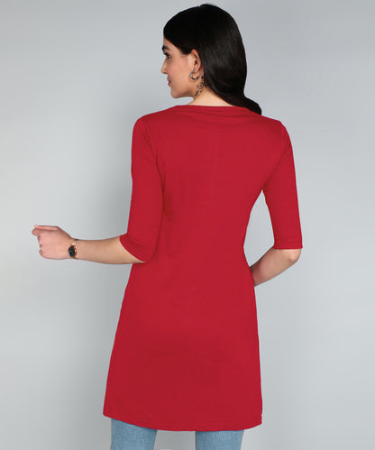 Women's Cotton Plain Round Neck 3/4 Sleeve Long Top