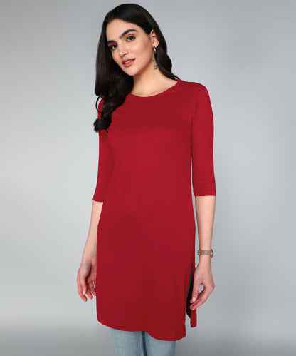 Women's Cotton Plain Round Neck 3/4 Sleeve Long Top