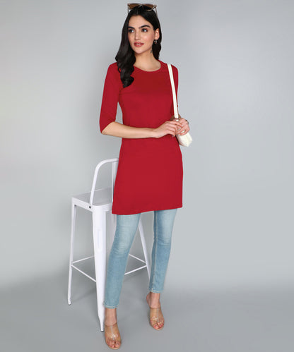 Women's Cotton Plain Round Neck 3/4 Sleeve Long Top