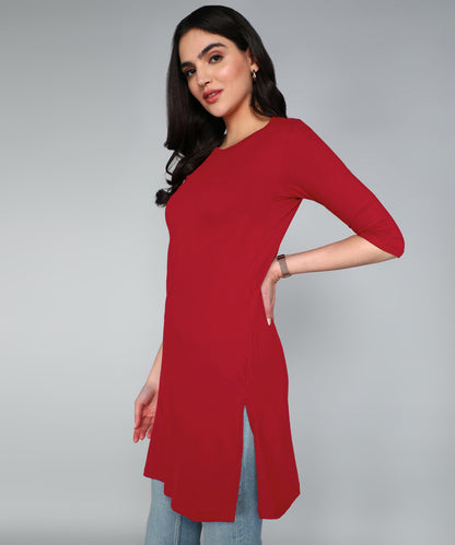 Women's Cotton Plain Round Neck 3/4 Sleeve Long Top
