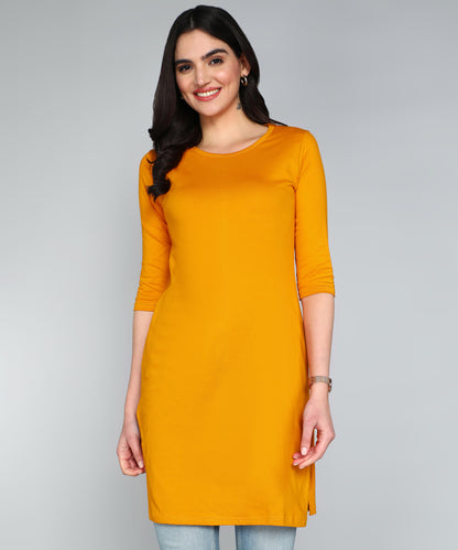 Women's Cotton Plain Round Neck 3/4 Sleeve Long Top