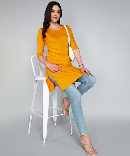 Women's Cotton Plain Round Neck 3/4 Sleeve Long Top